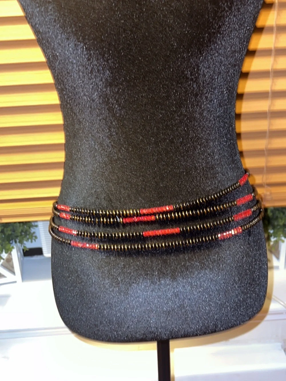 Beaded Multi-Strand Waist Chain with Red Accents handmade
